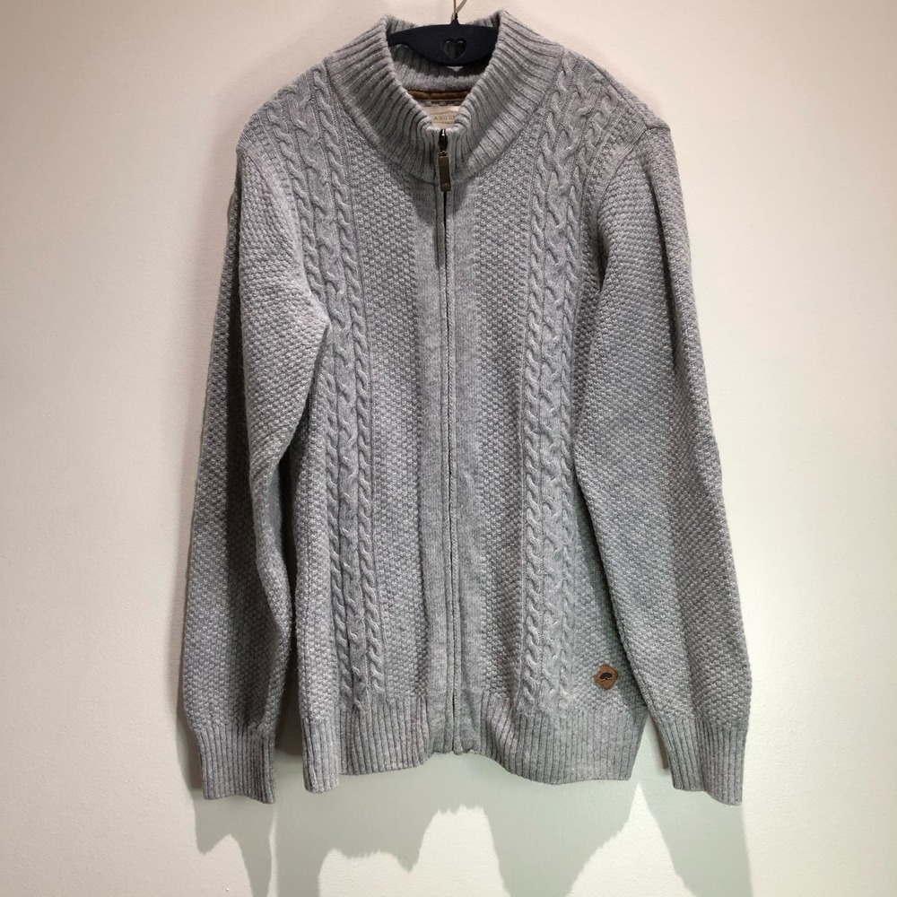 LA Argentina Men's Lambswool Cardigan Small Cable Knit Full Zip Gray